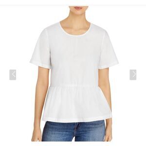 Anthropologie Just Female Moria Blouse White Cotton Poplin Peplum Size Small
